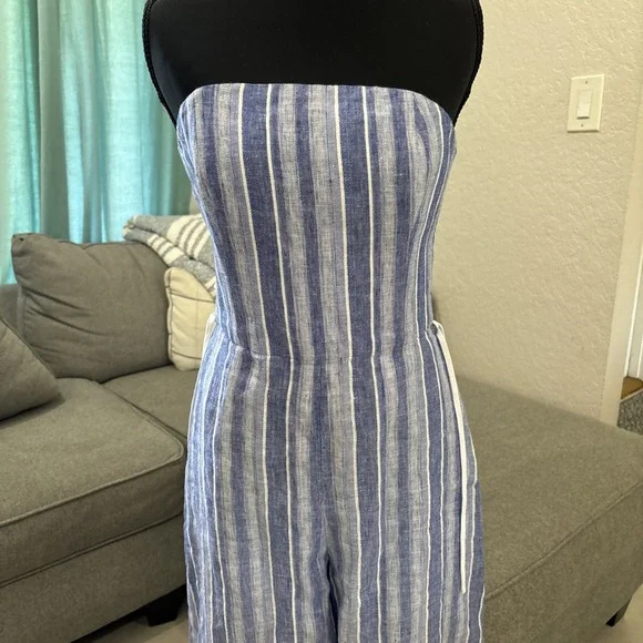 Club Monaco Allentin Linen Blend Jumpsuit Strapless Wide Leg Size 2 - Picture 4 of 13